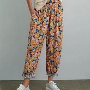 Anthropologie Shari Harem Orange Floral Flowy Boho Pants Size XS